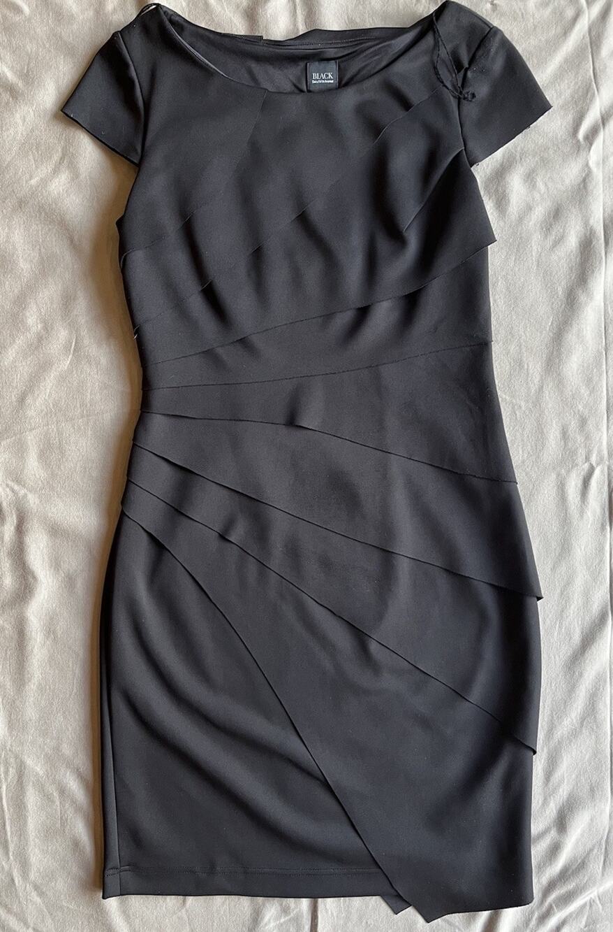 BLACK Saks Fifth Avenue Dress Sz 4 Black Layered Sheath Bodycon Cocktail LBD